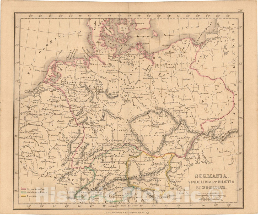 Historic Map : First Classical Atlas, Ancient Germania 1849 , Vintage Wall Art