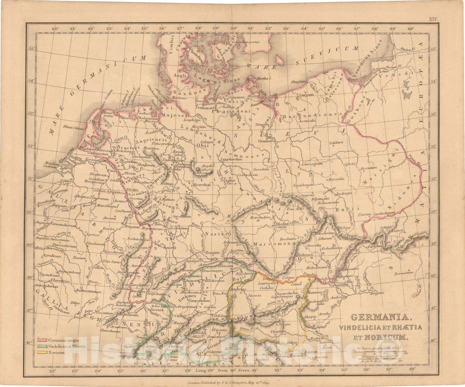Historic Map : First Classical Atlas, Ancient Germania 1849 , Vintage Wall Art