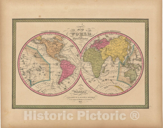 Historic Map : World Map 1847 , Vintage Wall Art