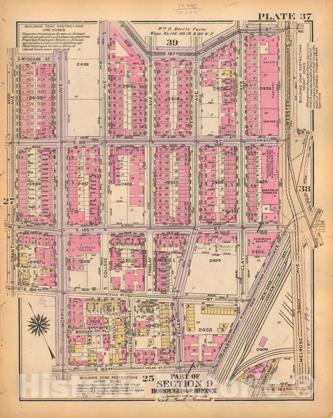 Historic Map : Borough of The Bronx, Sections 9-13, The Bronx 1928 Plate 037 , Vintage Wall Art