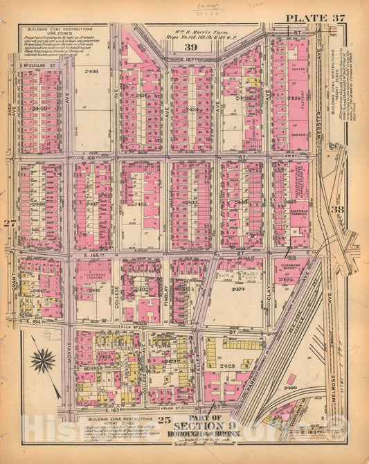 Historic Map : Borough of The Bronx, Sections 9-13, The Bronx 1928 Plate 037 , Vintage Wall Art