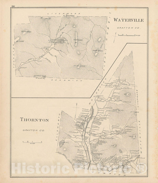 Historic Map : Thornton & Waterville 1892 , Town and City Atlas State of New Hampshire , Vintage Wall Art