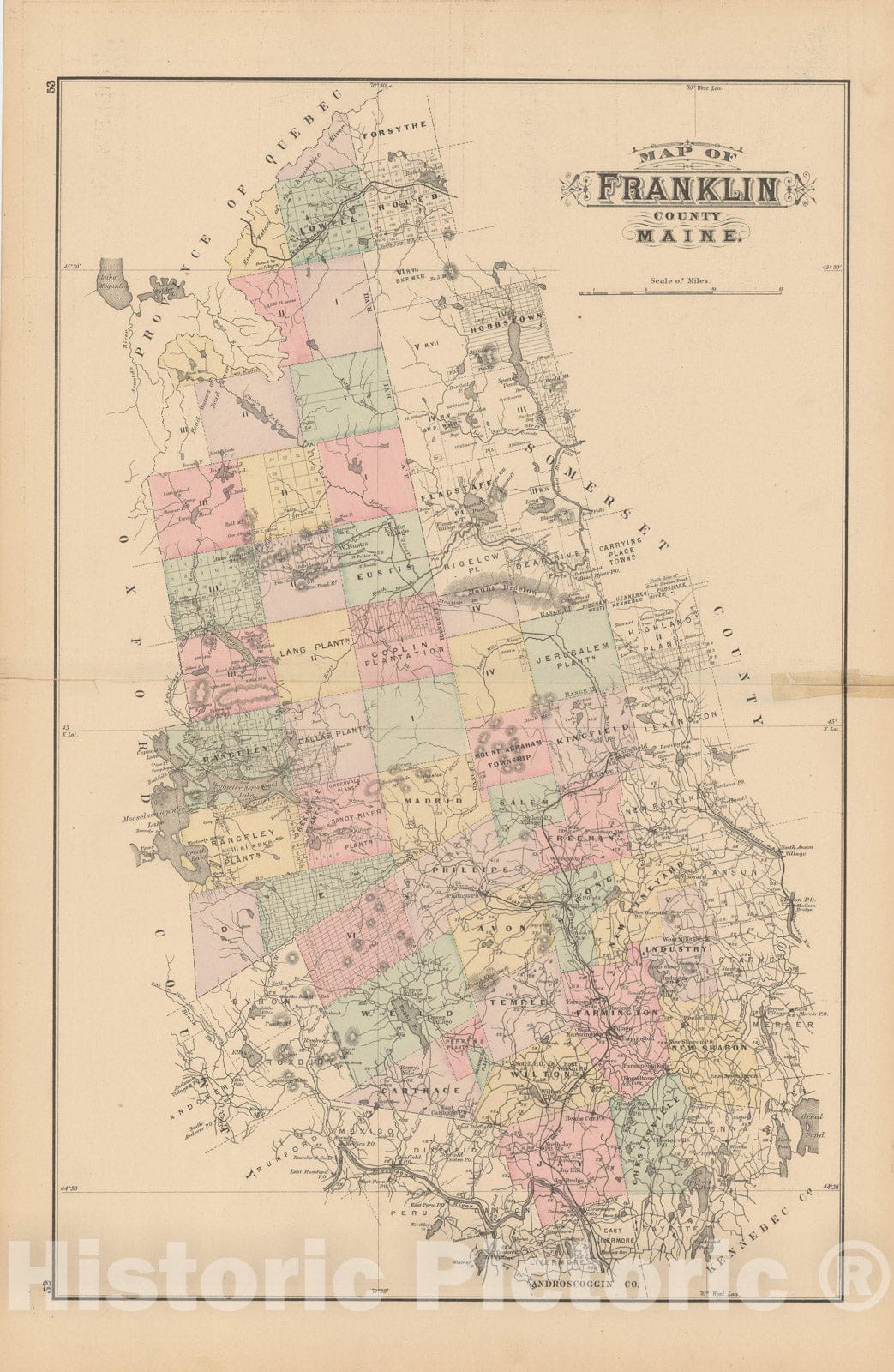 Historic Map : Atlas of Maine, Franklin 1885 , Vintage Wall Art