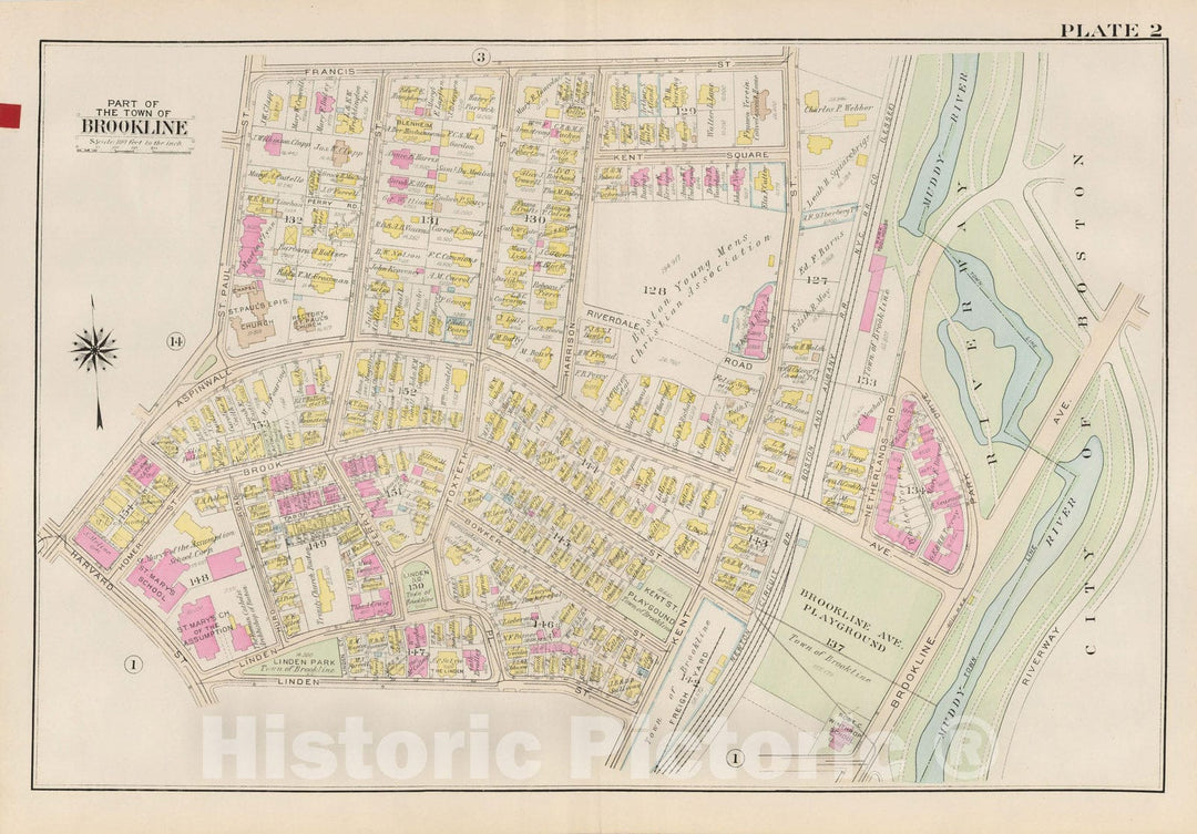 Historic Map : Atlas Town of Brookline, Brookline 1927 Plate 002 , Vintage Wall Art