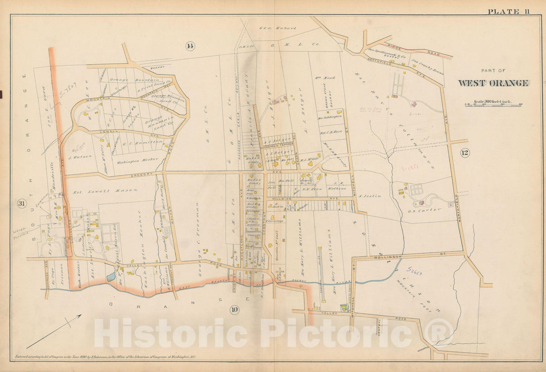 Historic Map : Atlas of Essex County, New Jersey, West Orange 1890 Plate 011 , Vintage Wall Art