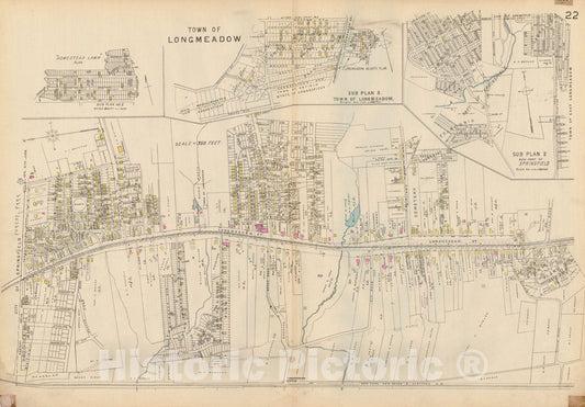 Historic Map : Atlas City of Springfield and the Town of Longmeadow 1920 Plate 022 , Vintage Wall Art