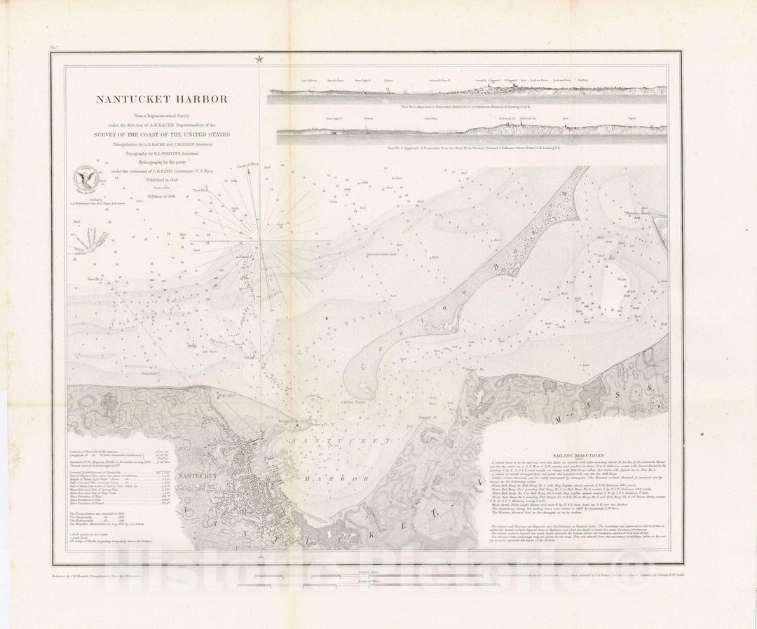 Historic Map : Nantucket 1866 Topographic Map , Vintage Wall Art