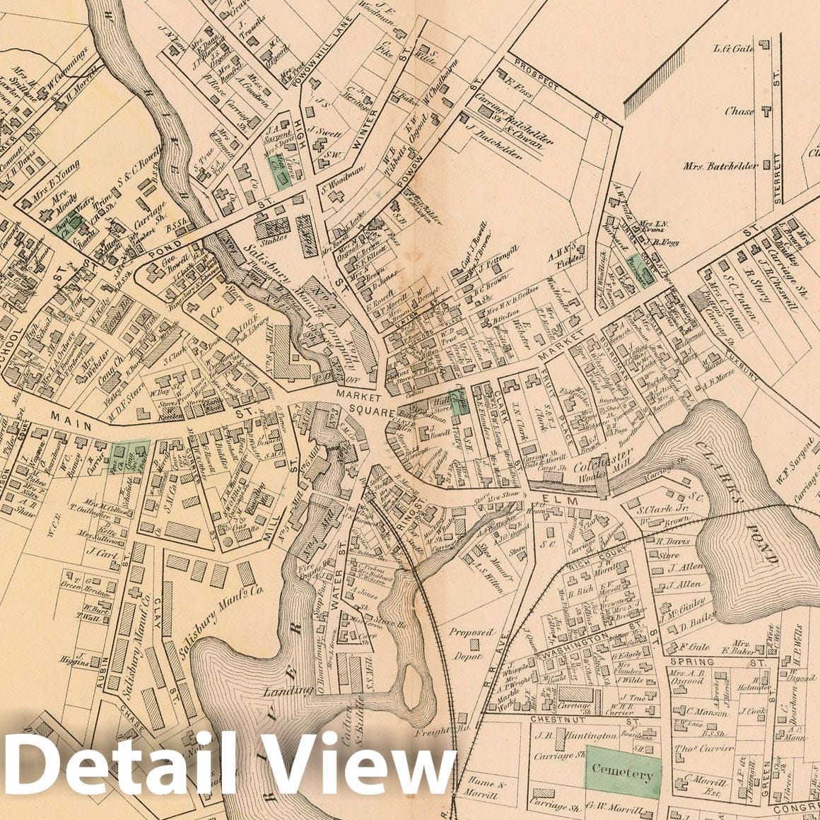 Historic Map : Atlas of Essex County Massachusetts, Amesbury 1872 , Vintage Wall Art