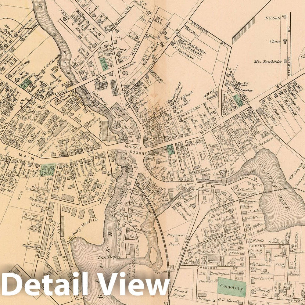 Historic Map : Atlas of Essex County Massachusetts, Amesbury 1872 , Vintage Wall Art