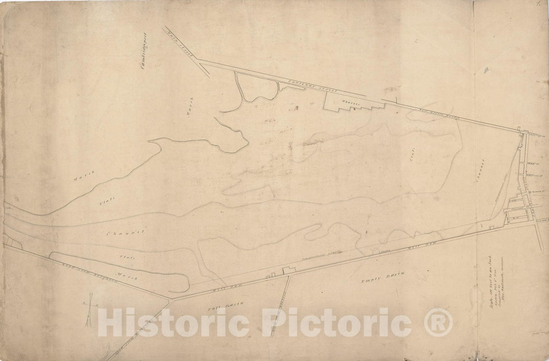 Historic Map : Charles River Basin 1844 , Vintage Wall Art