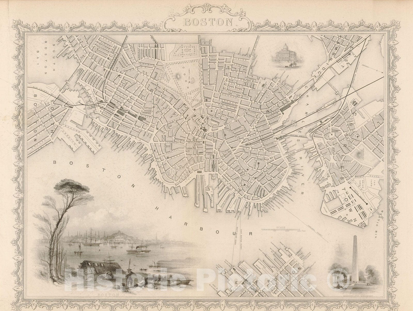 Historic Map : Boston 1850 , Vintage Wall Art