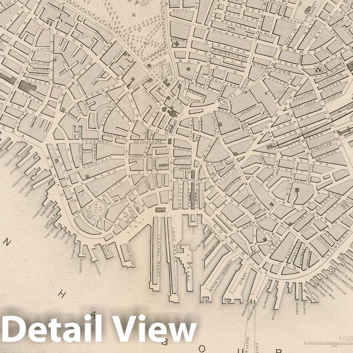 Historic Map : Boston 1850 , Vintage Wall Art