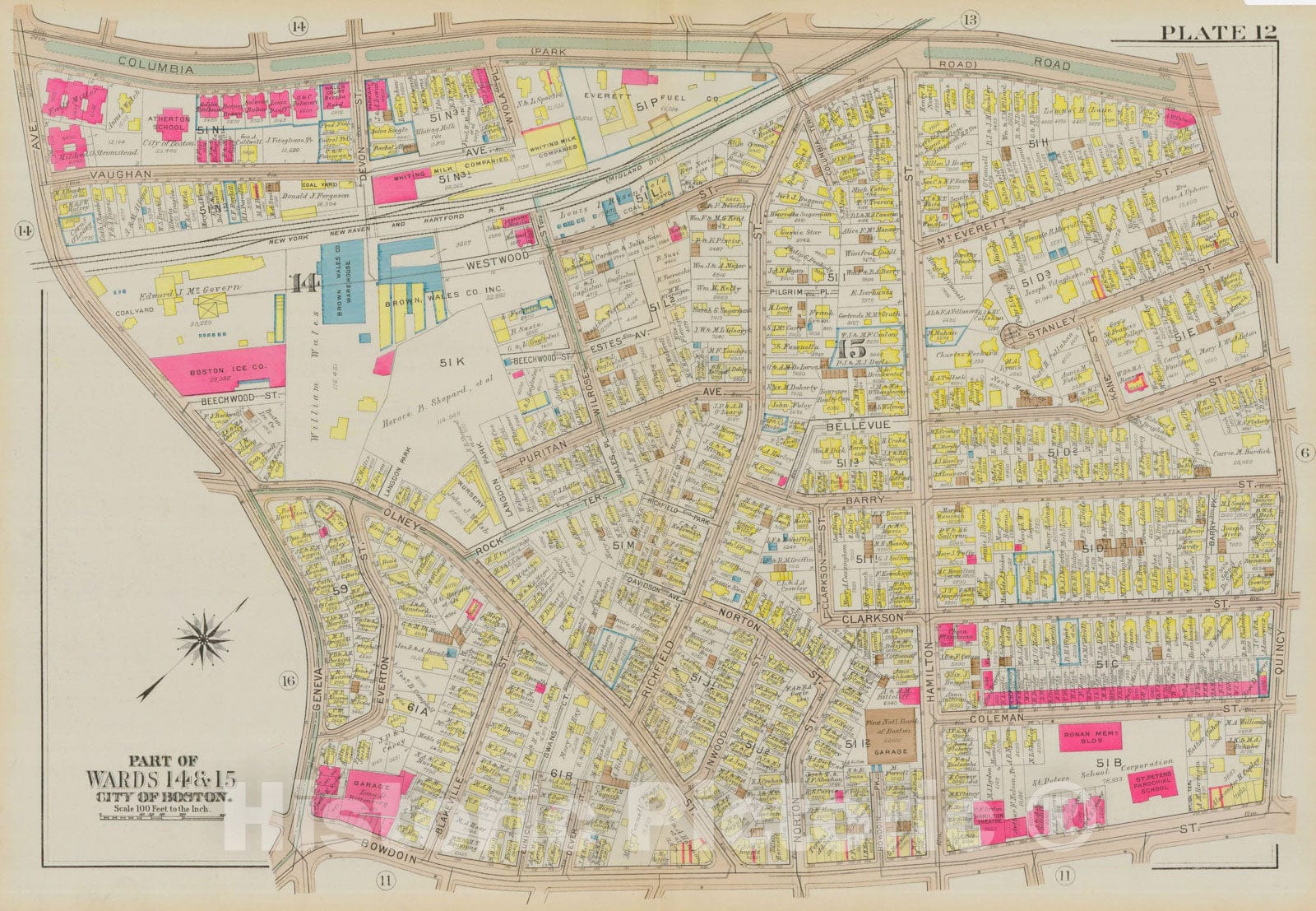 Historic Map : Atlas City of Boston, Dorchester, Dorchester 1933 Plate 012 , Vintage Wall Art