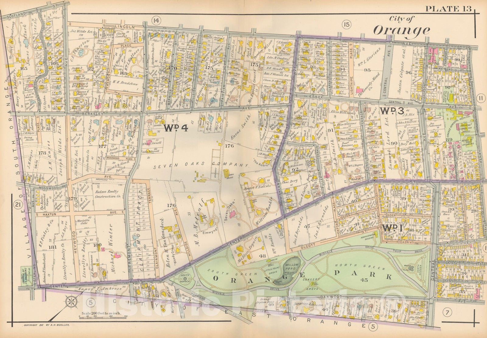 Historic Map : Atlas Oranges, Orange 1911 Plate 013 , Vintage Wall Art
