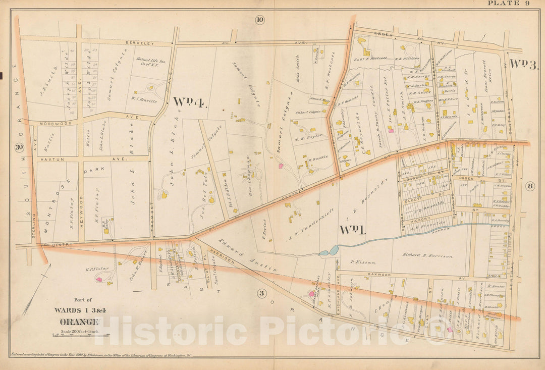 Historic Map : Atlas of Essex County, New Jersey, Orange 1890 Plate 009 , Vintage Wall Art
