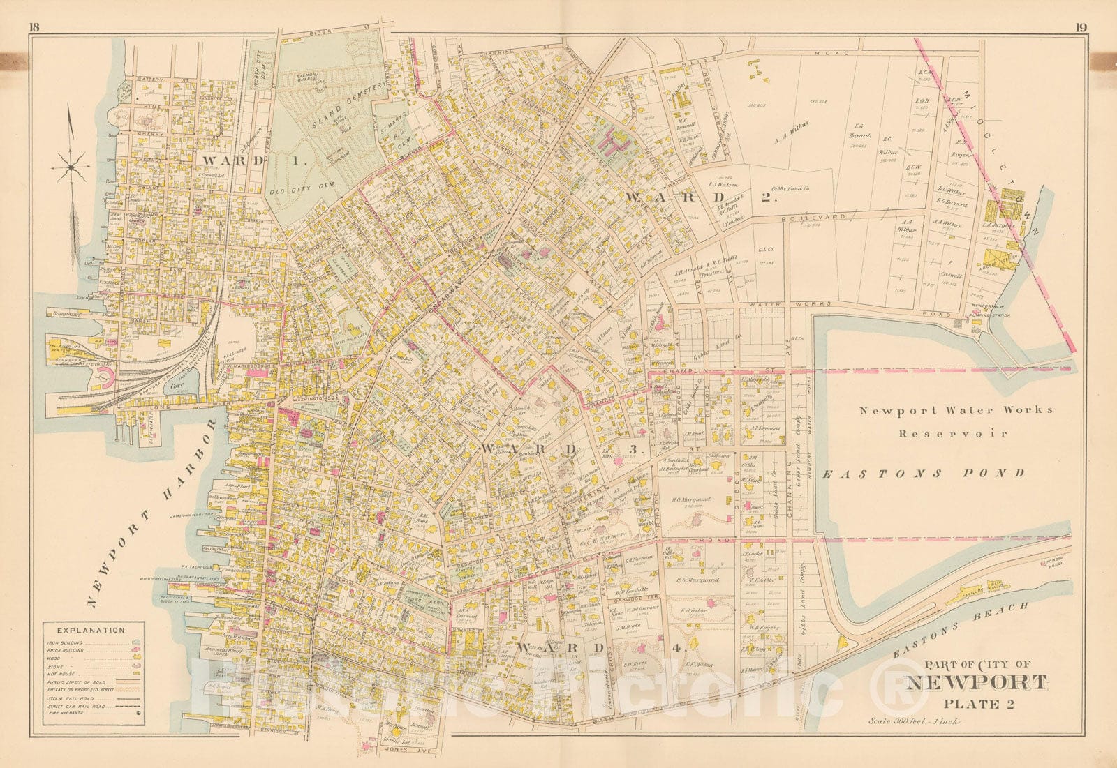 Historic Map : Atlas of Southern Rhode Island, Newport 1895 Plate 002 , Vintage Wall Art
