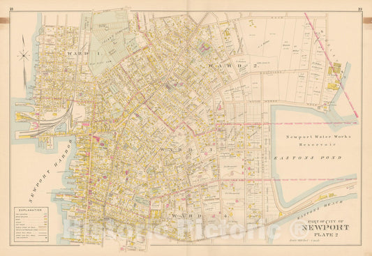 Historic Map : Atlas of Southern Rhode Island, Newport 1895 Plate 002 , Vintage Wall Art
