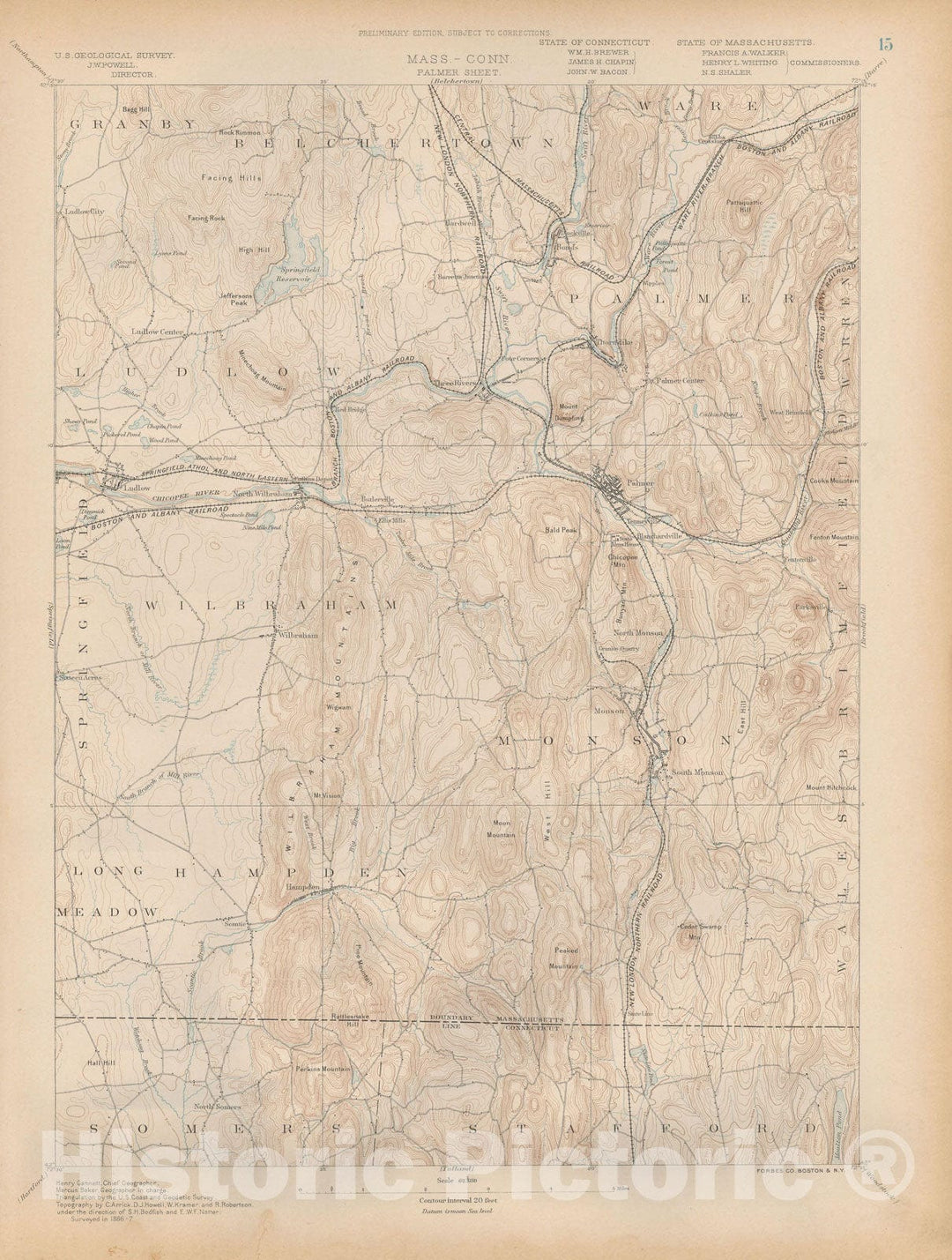 Historic Map : Atlas of Massachusetts, Long Hampden & Monson & Palmer & Wilbraham 1890 Page 15 , Vintage Wall Art