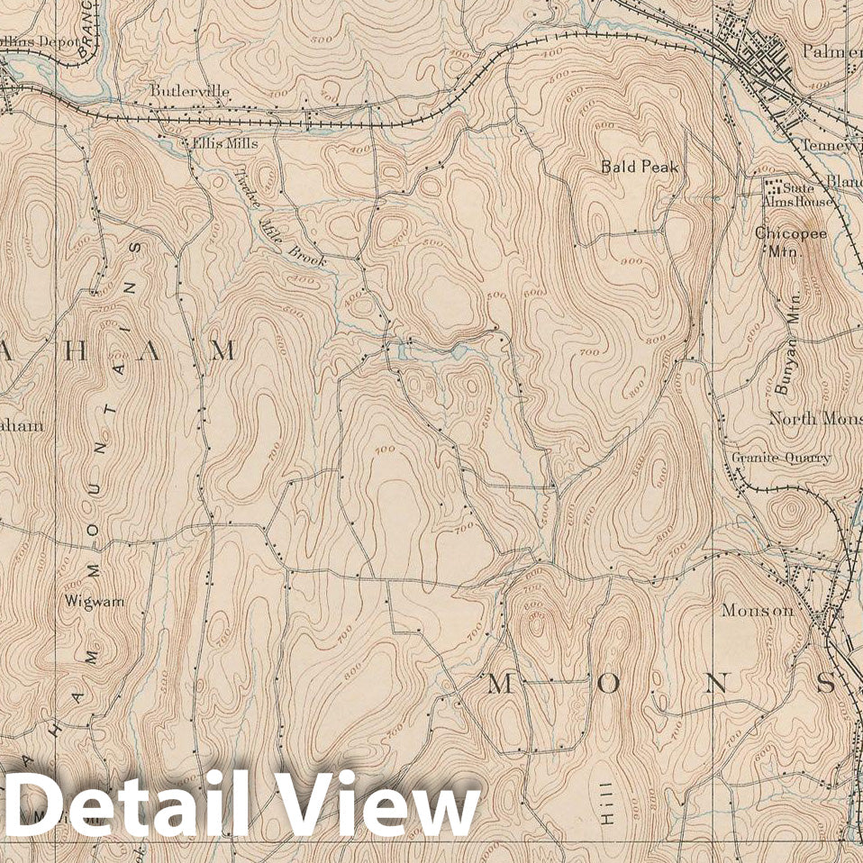 Historic Map : Atlas of Massachusetts, Long Hampden & Monson & Palmer & Wilbraham 1890 Page 15 , Vintage Wall Art