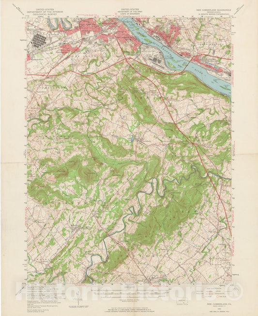 Historic Map : USGS 7.5 Minute Sheets and Quadrangles, Fairview & Harrisburg & New Cumberland 1965 Topographic Map , Vintage Wall Art