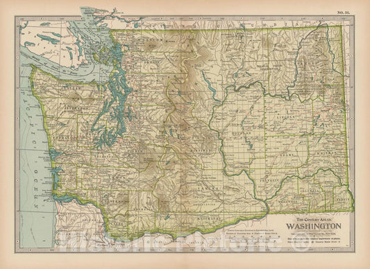 Historic Map : Washington 1897 , The Century Atlas World , Vintage Wall Art