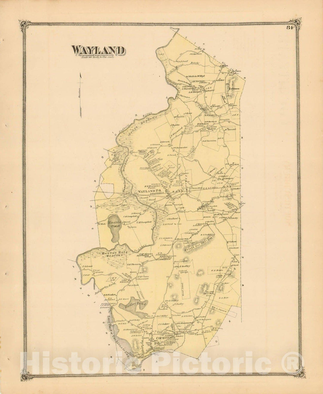 Historic Map : County Atlas of Middlesex Massachusetts, Wayland 1875 , v2, Vintage Wall Art