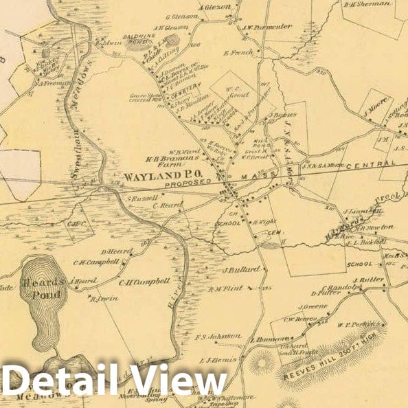 Historic Map : County Atlas of Middlesex Massachusetts, Wayland 1875 , v2, Vintage Wall Art