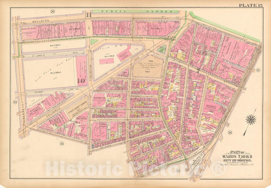 Historic Map : Atlas City of Boston, Boston 1912 Plate 015 , Vintage Wall Art