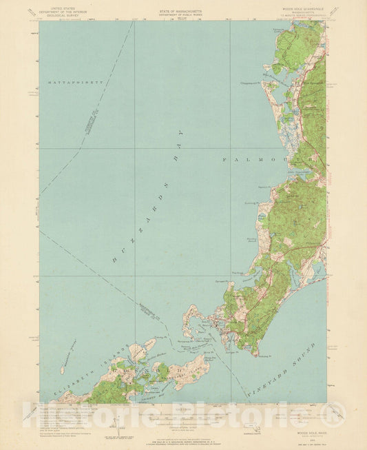 Historic Map : USGS 7.5 Minute Sheets and Quadrangles, Buzzards Bay & Falmouth & Gosnold & Wood's Hole 1953 Topographic Map , Vintage Wall Art