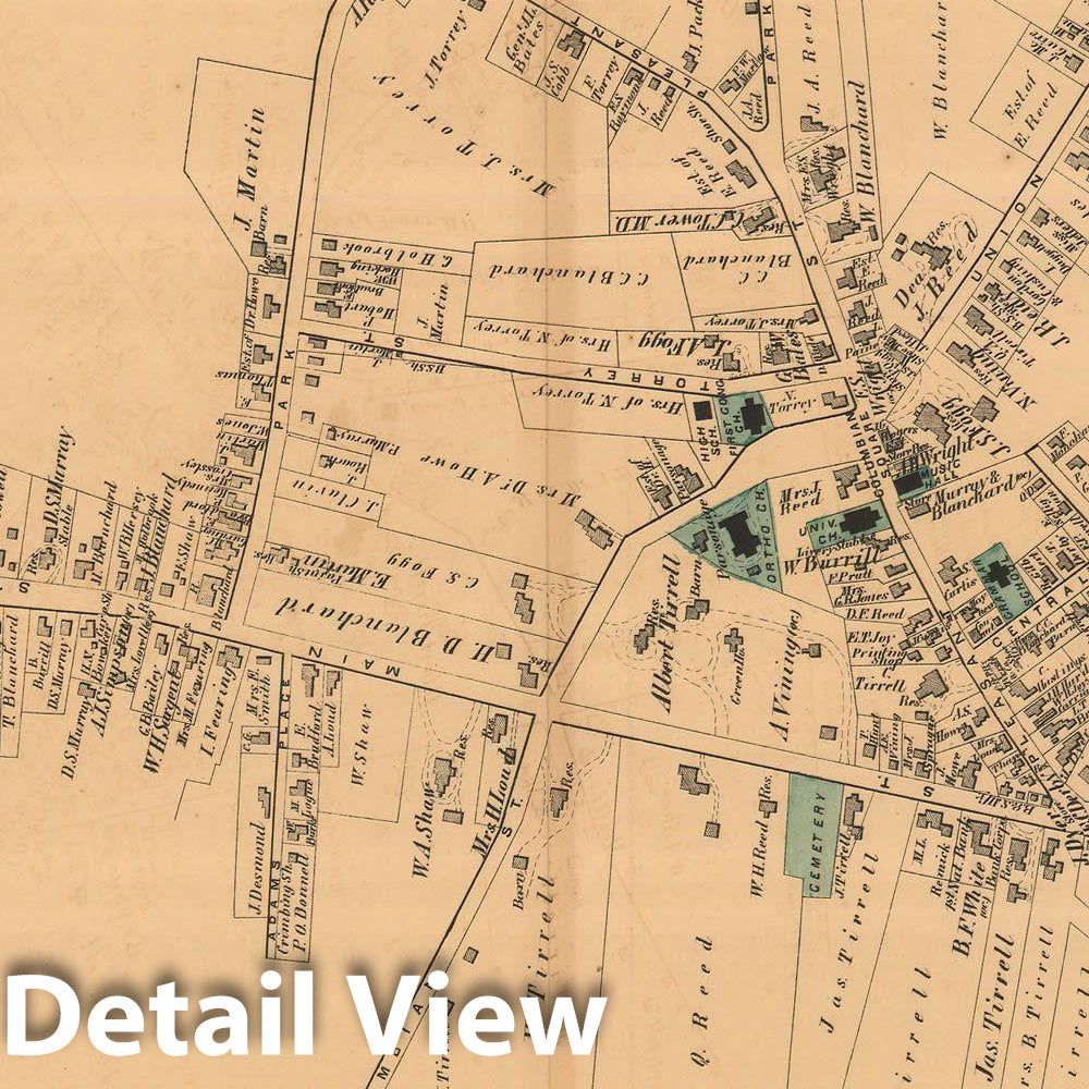 Historic Map : Atlas of Norfolk County, South Weymouth 1876 , Vintage Wall Art