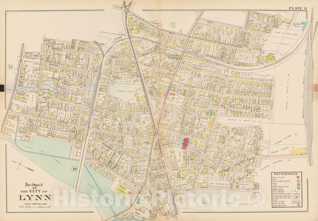 Historic Map : Atlas of Lynn, Swampscott and Saugus, Lynn 1905 Plate 009 , Vintage Wall Art