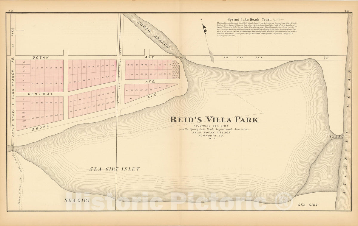 Historic Map : Atlas New Jersey Coast, Sea Girt 1878 , Vintage Wall Art