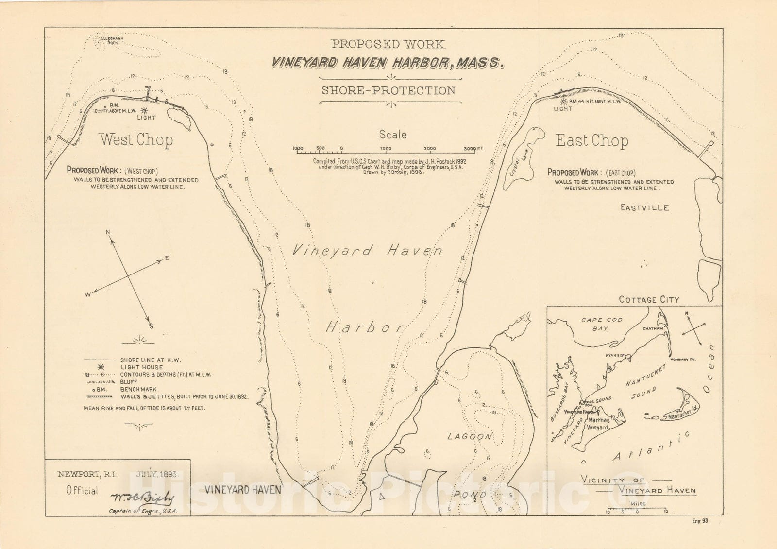 Historic Map : Vineyard Haven 1893 Topographic Map , Vintage Wall Art