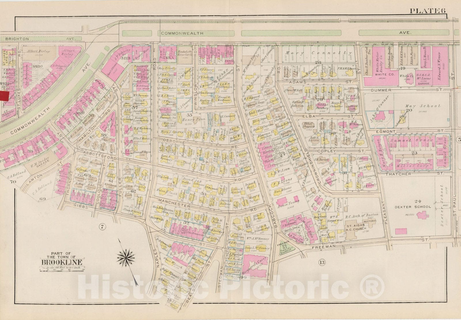 Historic Map : Atlas Town of Brookline, Brookline 1927 Plate 006 , v2, Vintage Wall Art