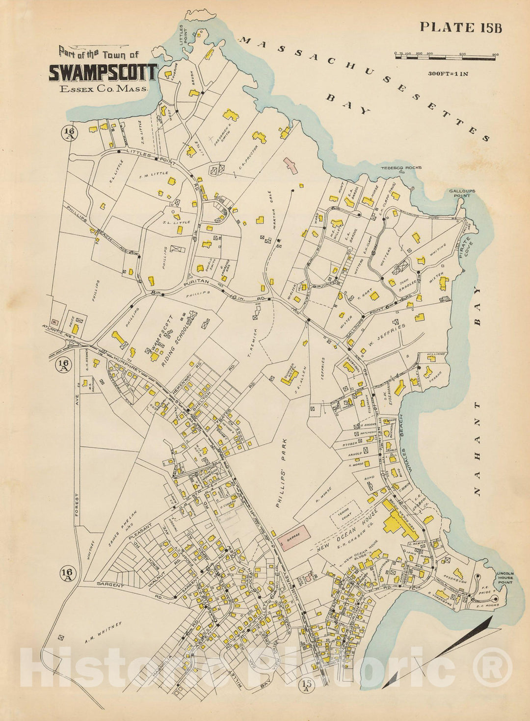 Historic Map : Atlas of Lynn, Nahant & Swampscott, Lynn & Swampscott 1924 Plate 15b , Vintage Wall Art