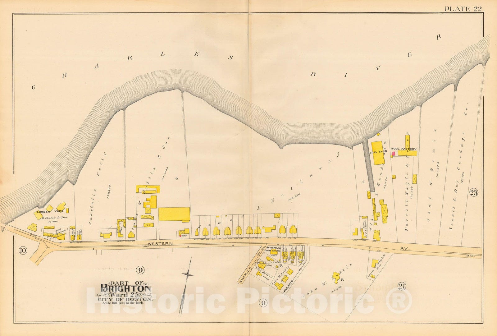 Historic Map : Atlas City of Boston, Volume 7, Brighton Mass., Allston & Brighton 1890 Plate 022 , Vintage Wall Art