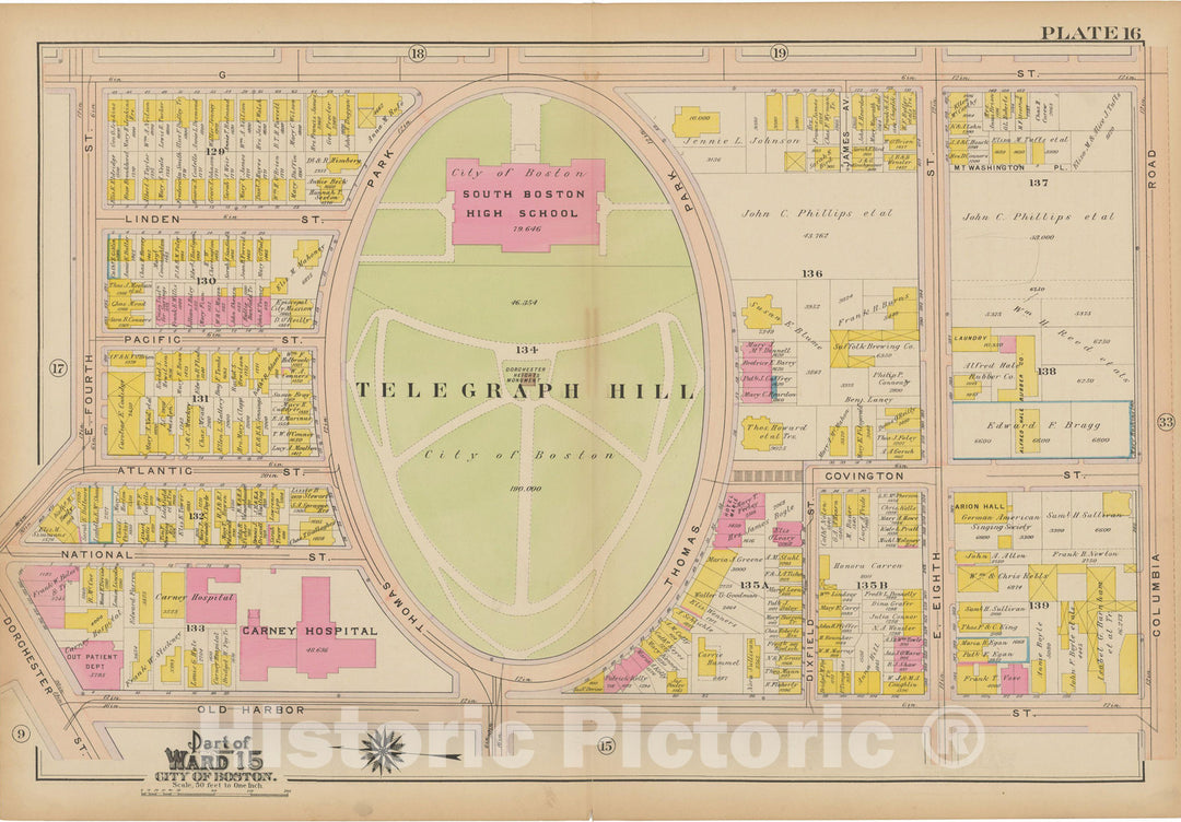 Historic Map : Atlas of South Boston, South Boston 1910 Plate 016 , Vintage Wall Art