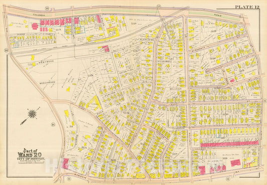 Historic Map : Atlas City of Boston, Dorchester, Dorchester 1910 Plate 012 , Vintage Wall Art