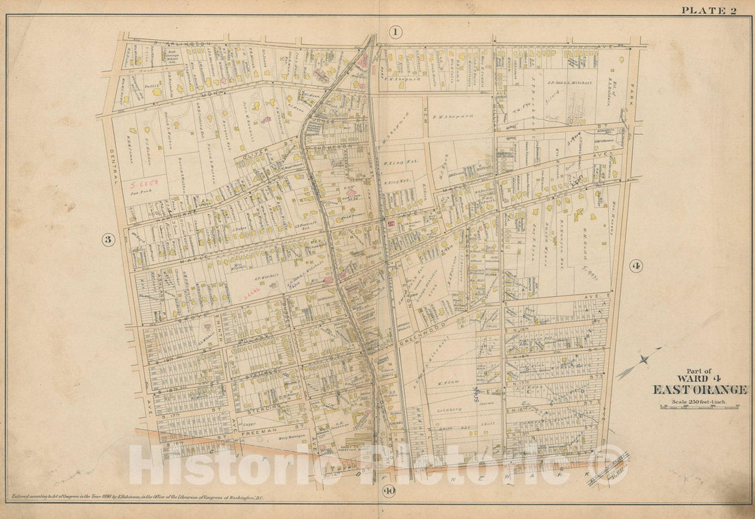 Historic Map : Atlas of Essex County, New Jersey, East Orange 1890 Plate 002 , Vintage Wall Art
