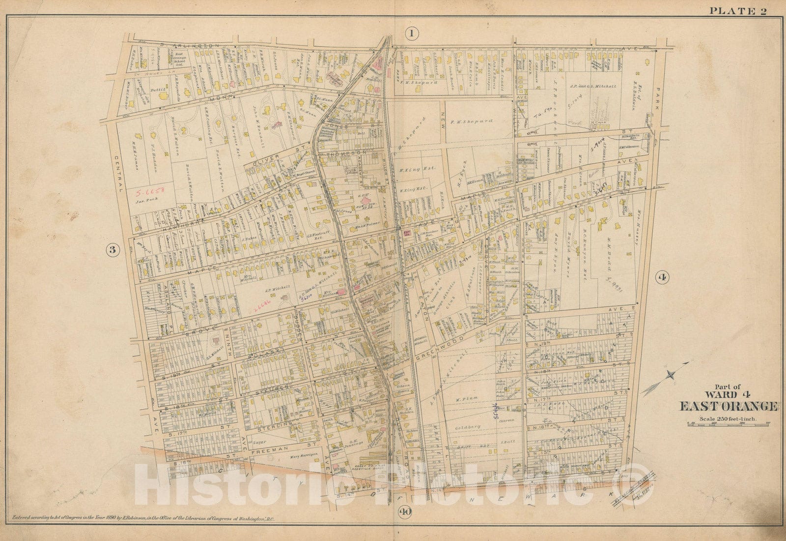 Historic Map : Atlas of Essex County, New Jersey, East Orange 1890 Plate 002 , Vintage Wall Art
