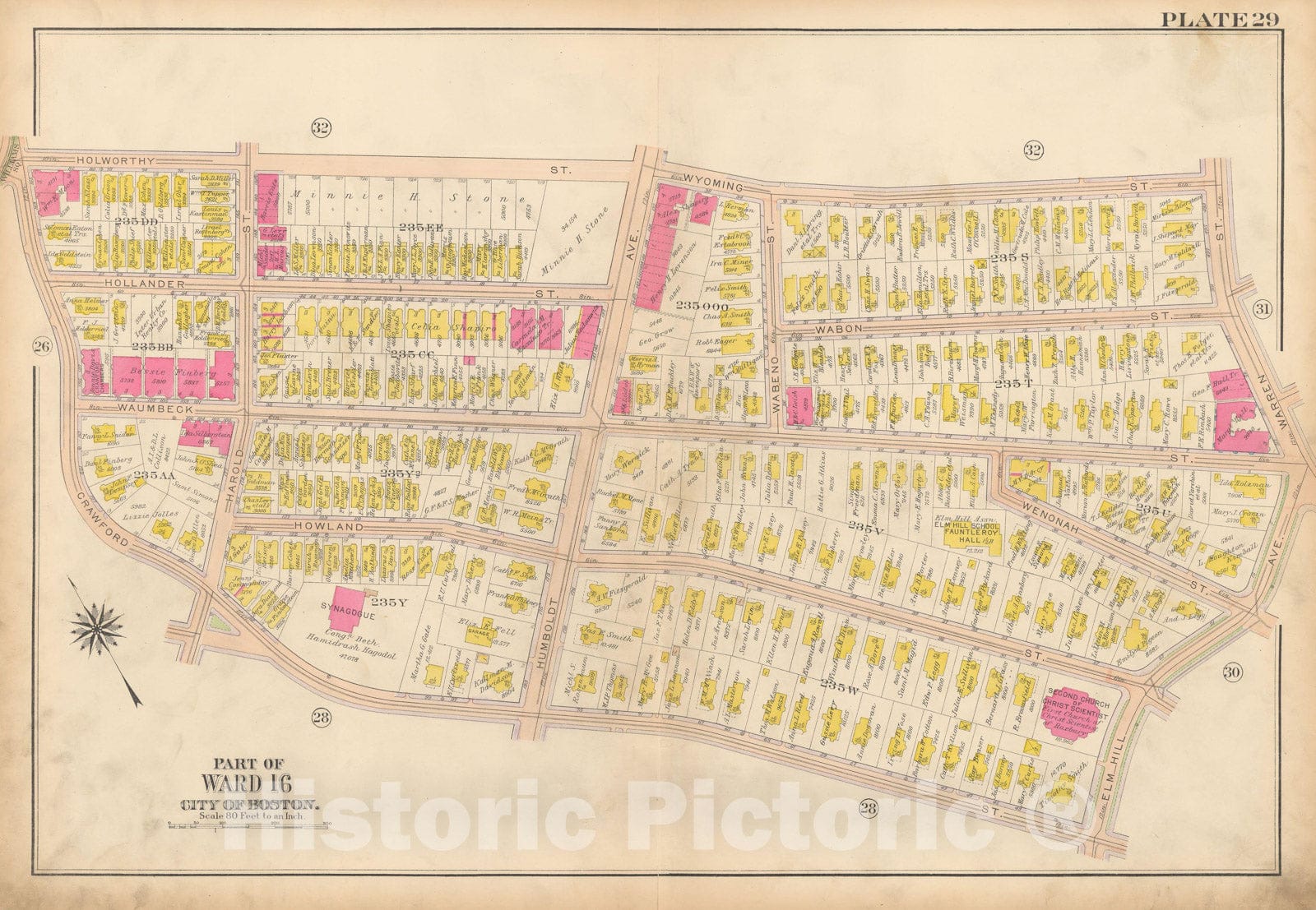 Historic Map : Atlas City of Boston, Roxbury, Roxbury 1915 Plate 029 , Vintage Wall Art