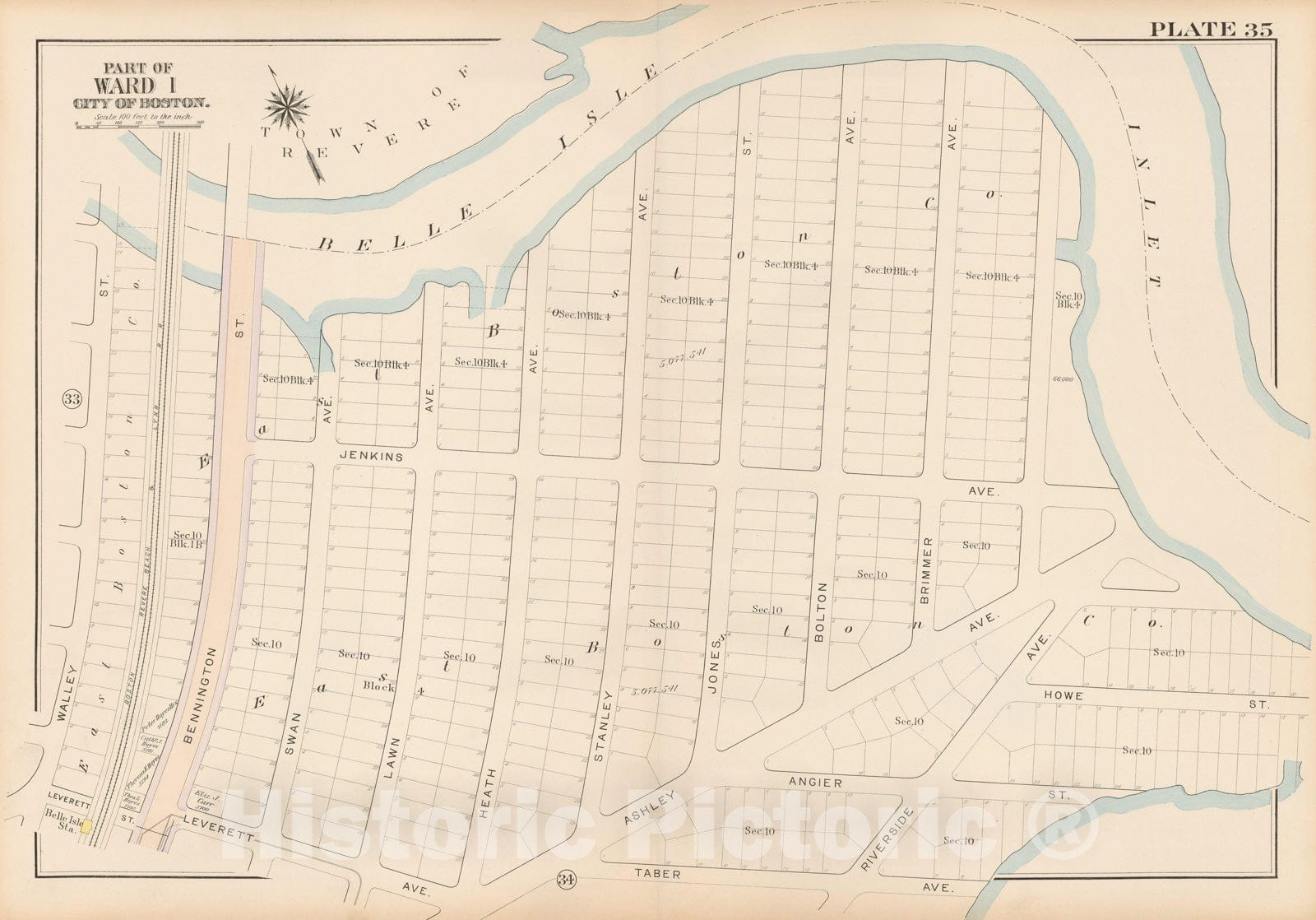 Historic Map : Atlas City of Boston: Charlestown and East Boston, East Boston 1912 Plate 035 , v2, Vintage Wall Art