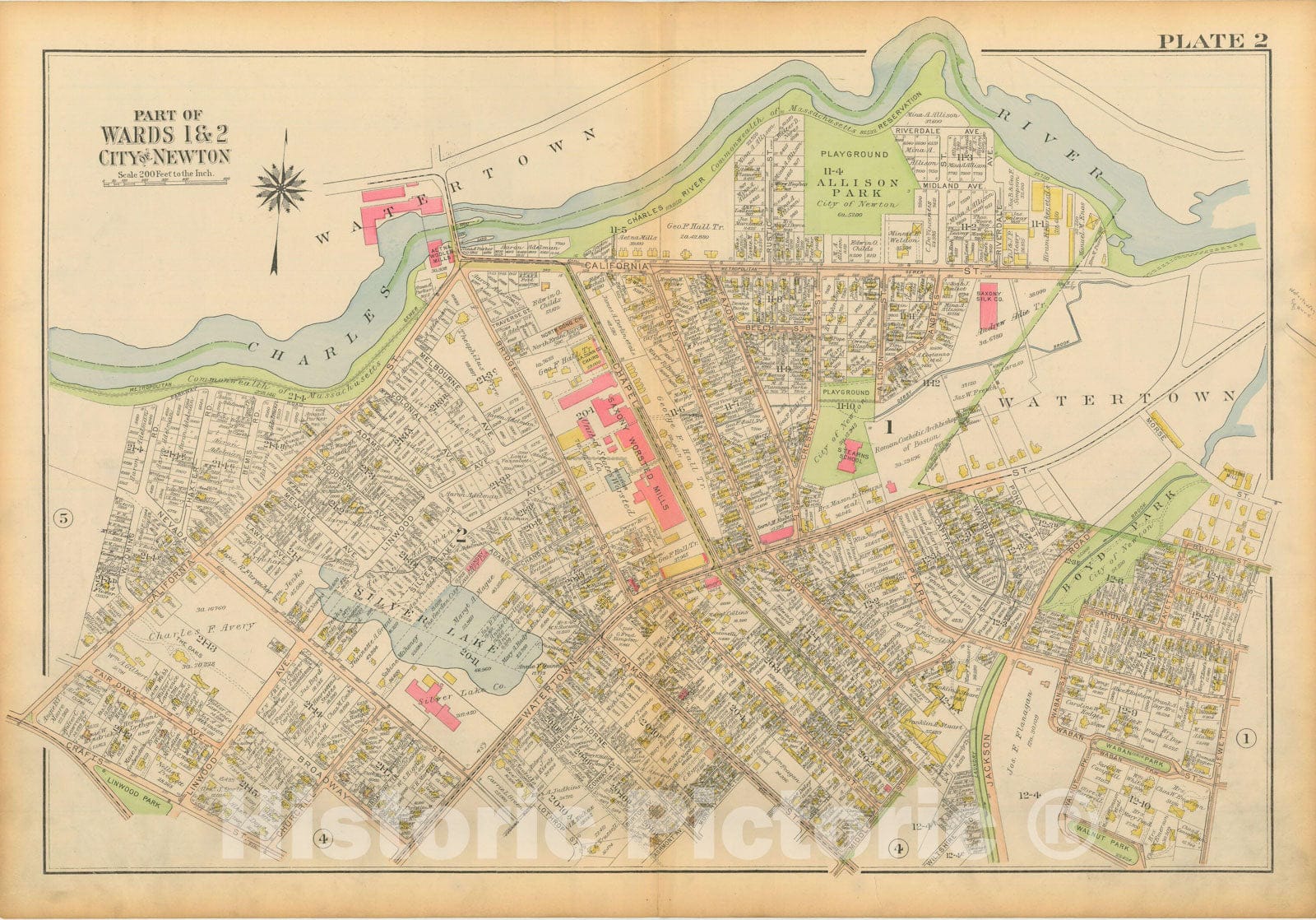 Historic Map : Atlas City of Newton Massachusetts 1917 Plate 002 , Vintage Wall Art