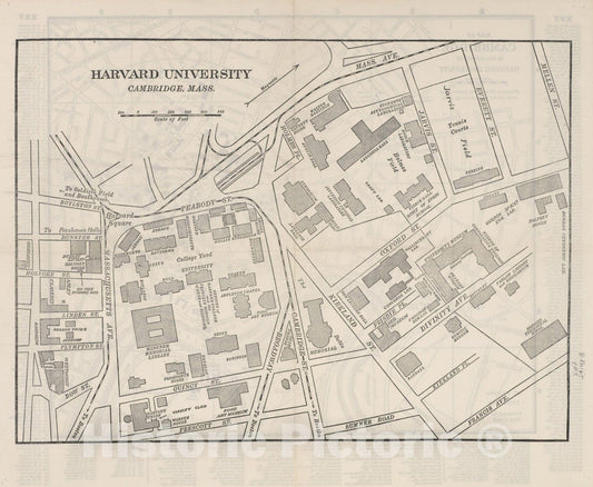 Historic Map : Harvard University, Cambridge Mass , Vintage Wall Art