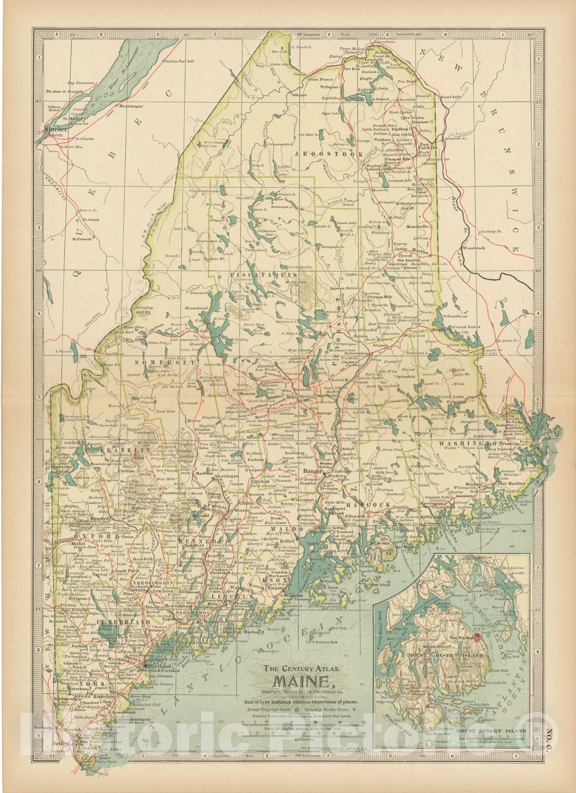 Historic Map : Maine 1914 , Century Atlas of the World, Vintage Wall Art