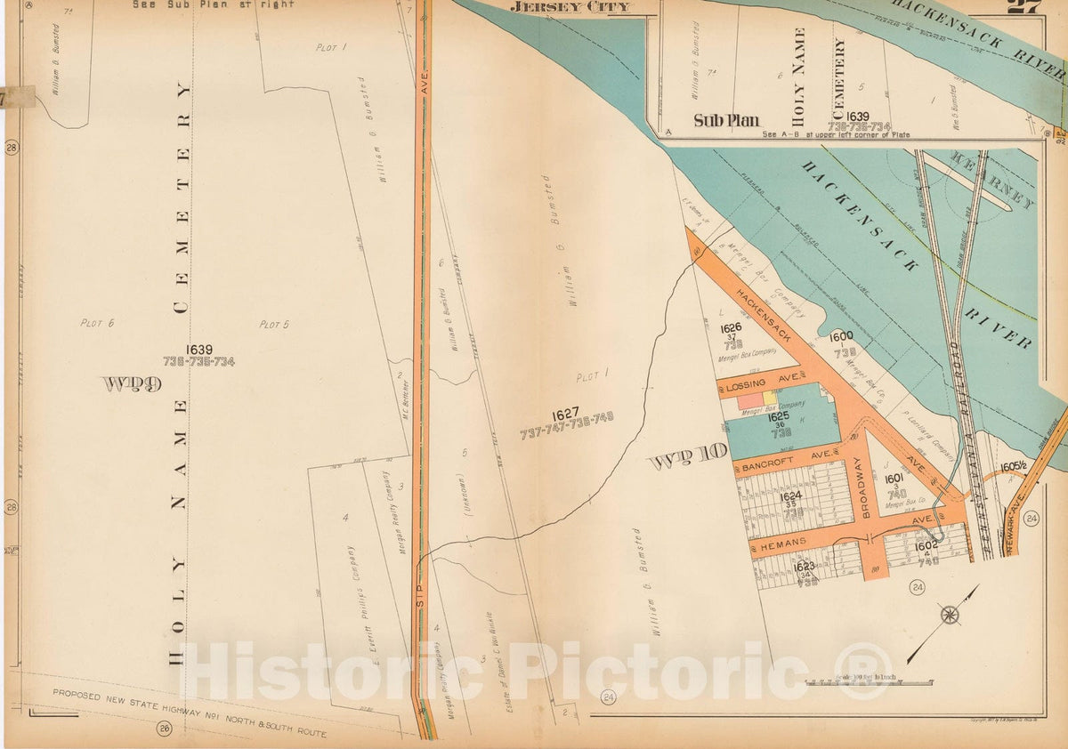 Historic Map : Plat Book of Jersey City, 1928 Plate 027 , Vintage Wall Art