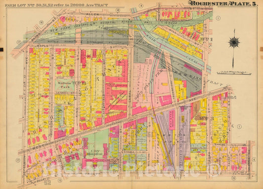 Historic Map : Atlas City of Rochester New York, Rochester 1910 Plate 005 , Vintage Wall Art