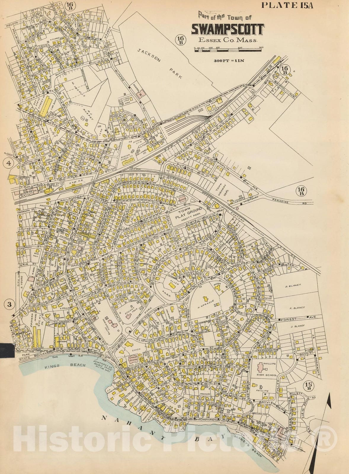Historic Map : Atlas of Lynn, Nahant & Swampscott, Lynn & Swampscott 1924 Plate 15a , Vintage Wall Art