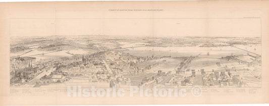 Historic Map : Vicinity of Boston from Bunker Hill 1887 Bird's Eye View , Vintage Wall Art