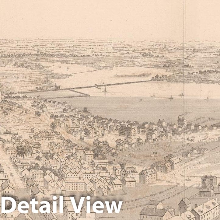 Historic Map : Vicinity of Boston from Bunker Hill 1887 Bird's Eye View , Vintage Wall Art